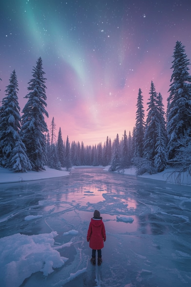 Aurora over Frozen Lake
