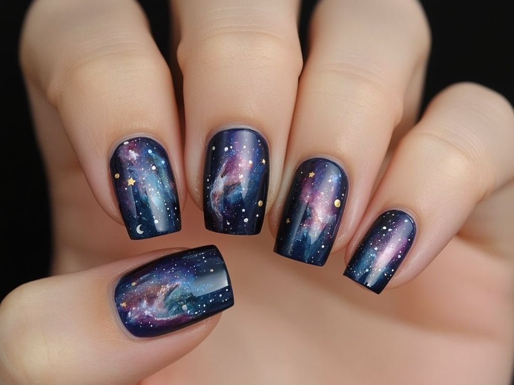 Celestial Galaxy Nail Art