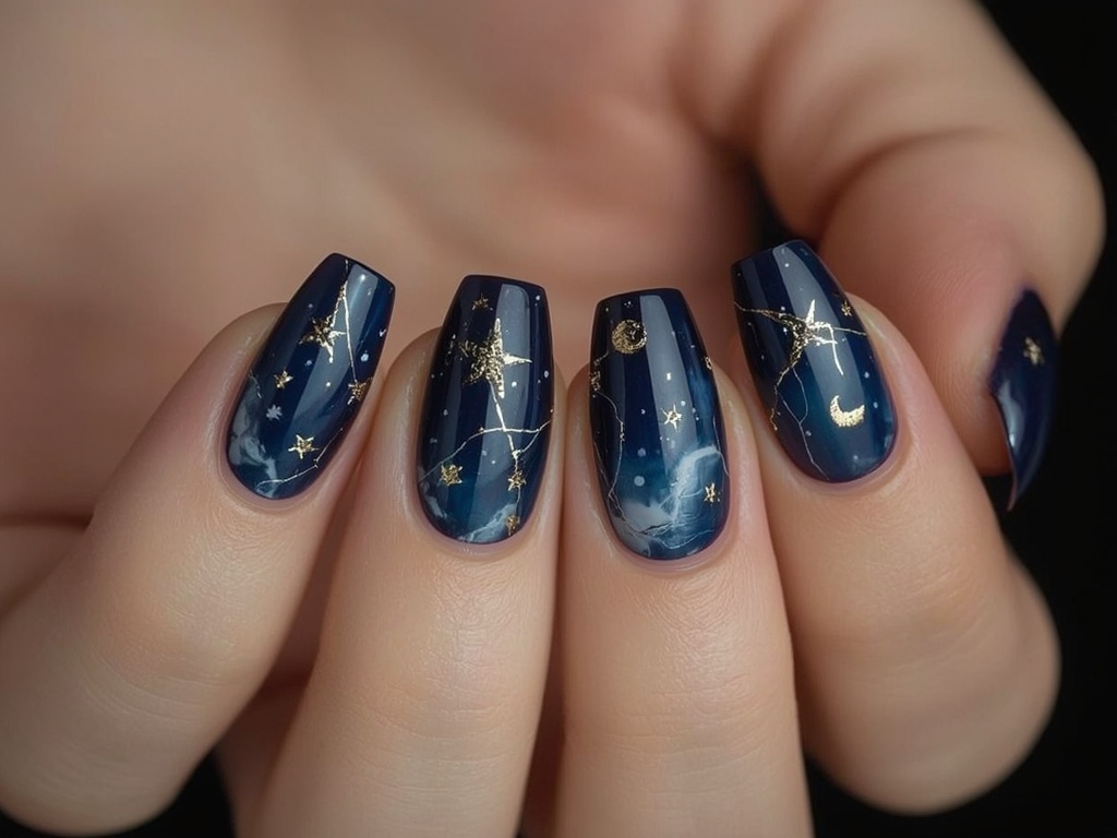Celestial Glamour: Starry Night Nail Art