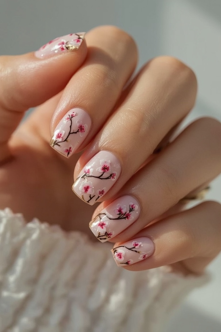 Cherry Blossom Dreams: Elegant Floral Nail Art