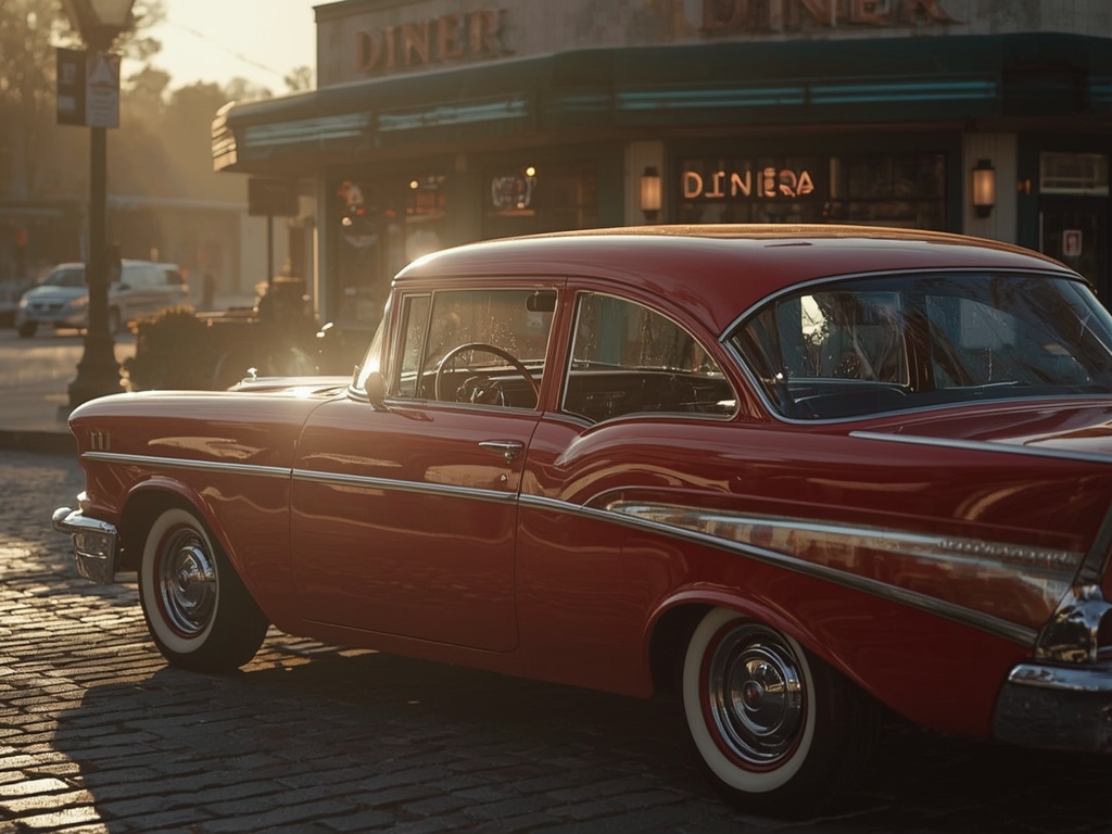 Cherry Red Dream: A 57 Chevy at Dusk