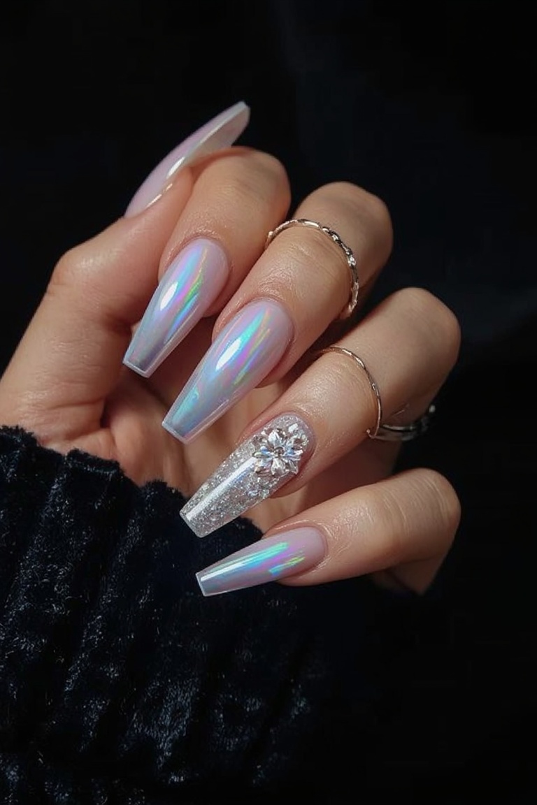 Chrome Dream: Holographic Coffin Nails