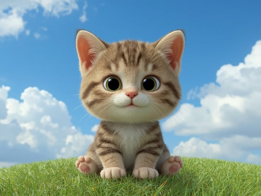 Chubby Cat on Sunny Hillside