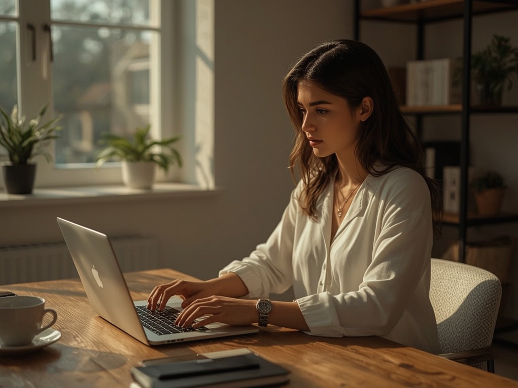 Cozy Minimalist Workspace with Morning Coffee