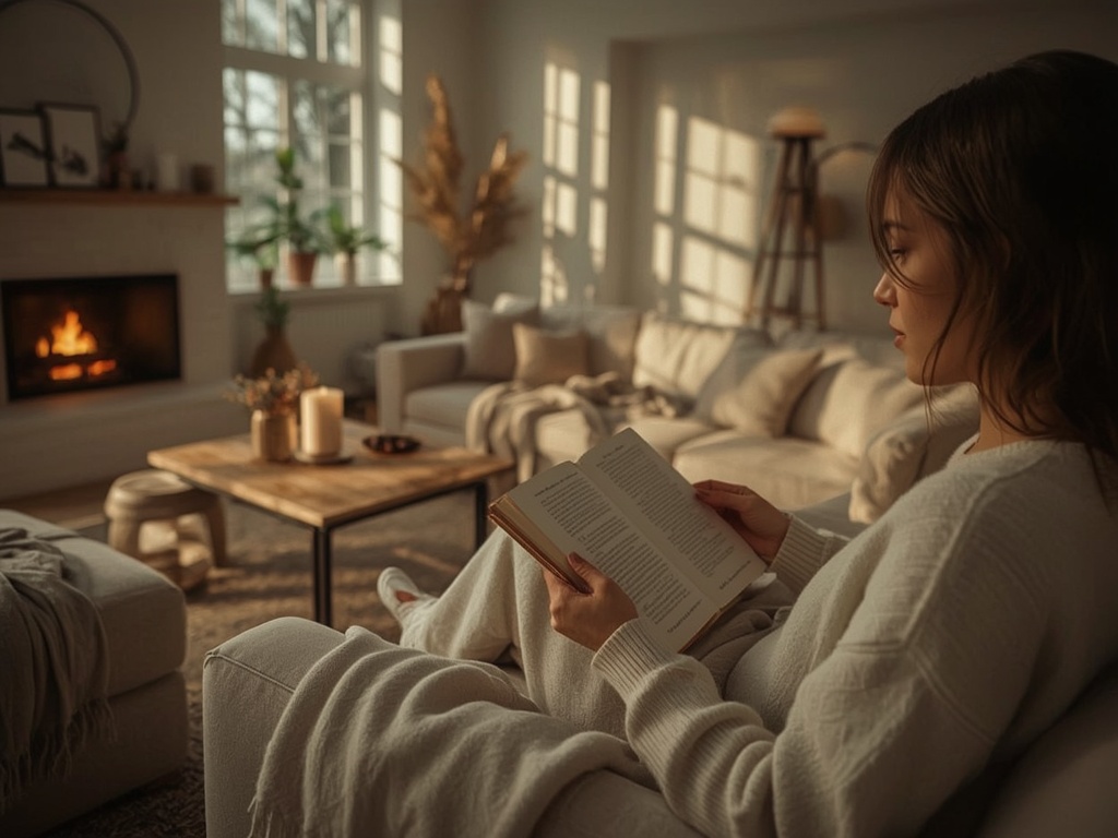 Cozy Scandinavian Living Room with Fireplace