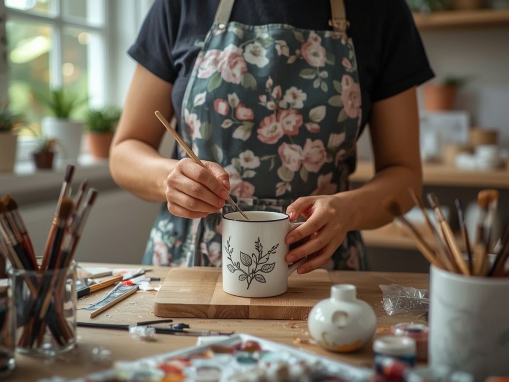 Creative Mug Painting in a Cozy Craft Room