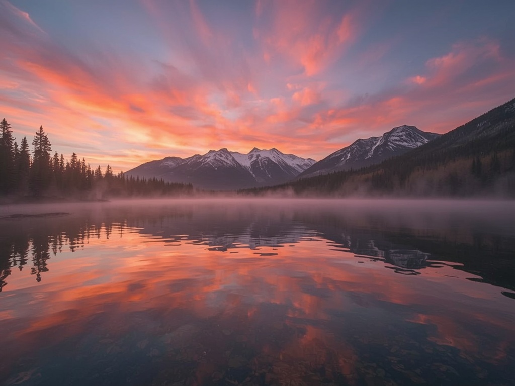 Dawn over Serene Mountain Lake