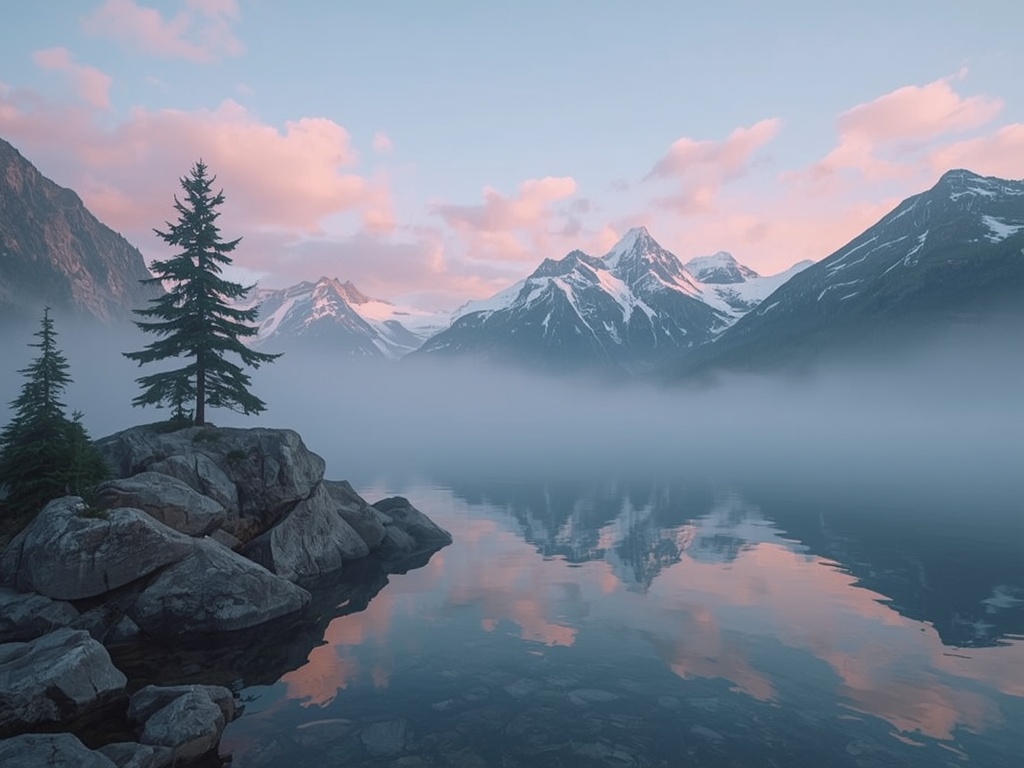 Dawn Serenity Over Alpine Lake