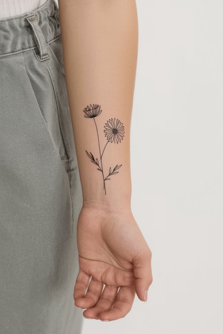 Delicate Wildflower Fine Line Tattoo
