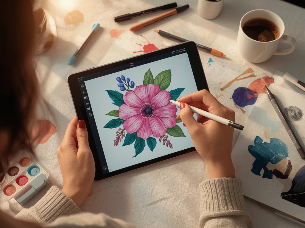 Digital Dreamscape: Procreate Artist in Warm Studio Light