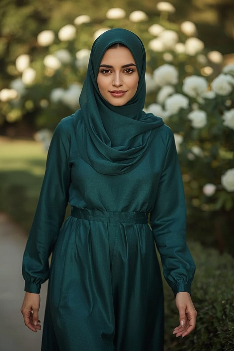 Elegance in Teal: Modern Hijab Fashion in Nature