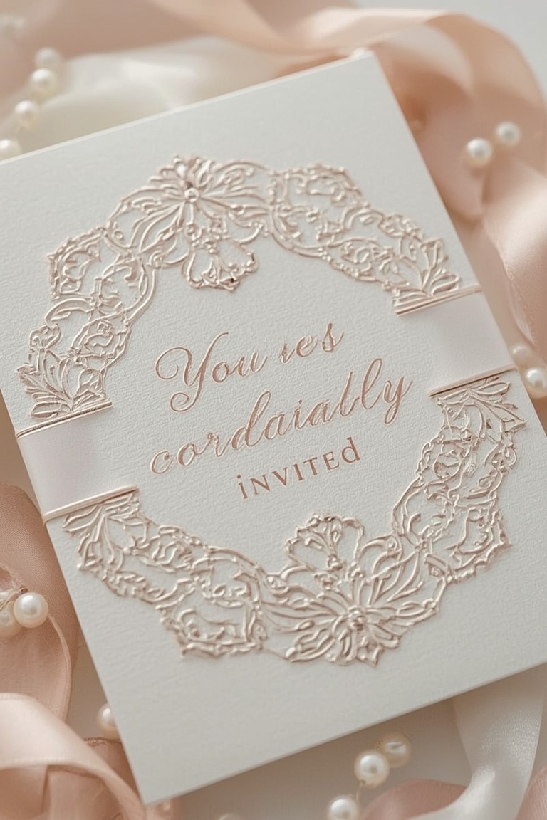 Elegant Blush & Gold Wedding Invitation