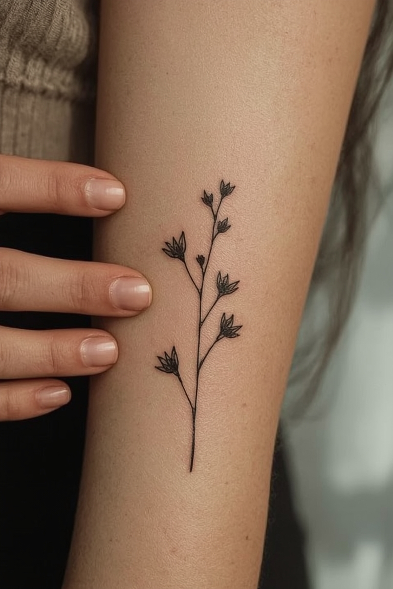 Elegant Botanical Fine Line Tattoo