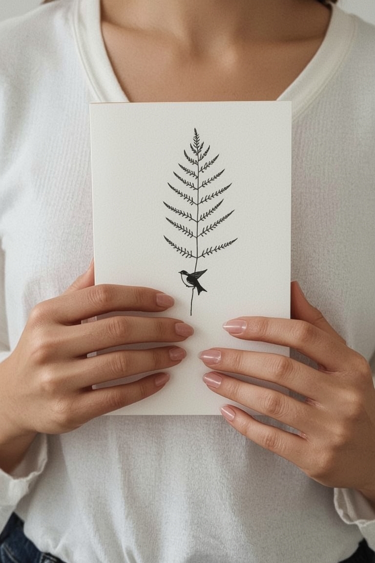 Elegant Fern and Swallow Fine Line Tattoo