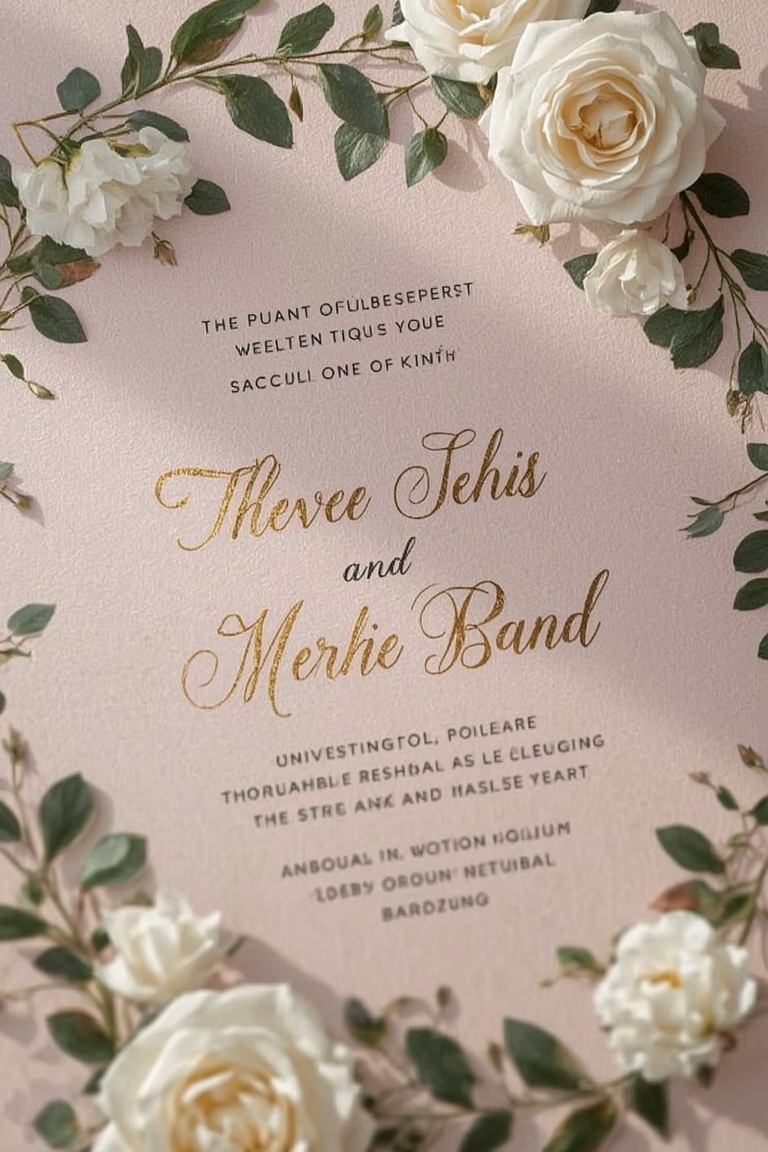 Elegant Floral Wedding Invitation with Gold Foil Accents