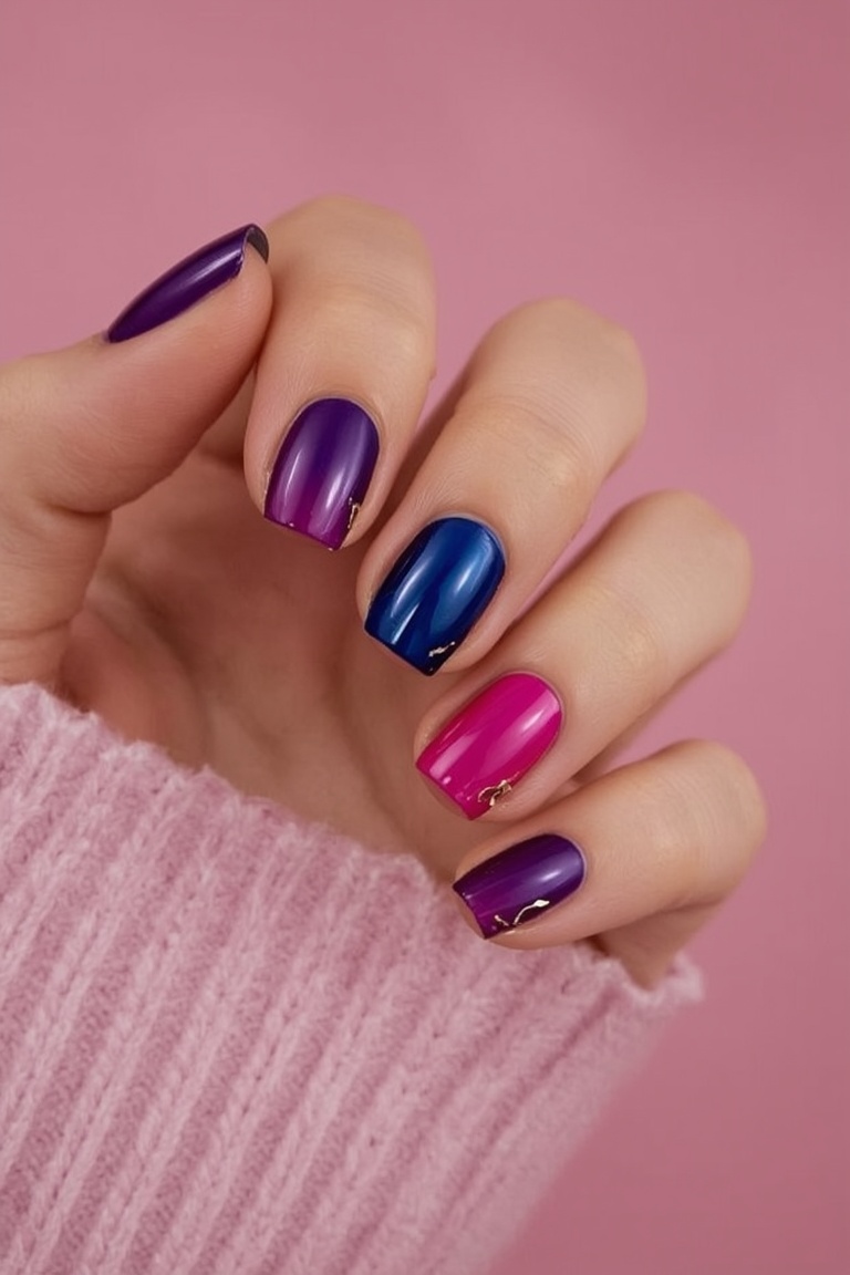 Elegant Gel Nails with Gold Foil Accents