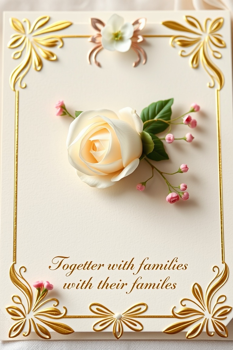 Elegant Ivory Rose Wedding Invitation with Gold Accents