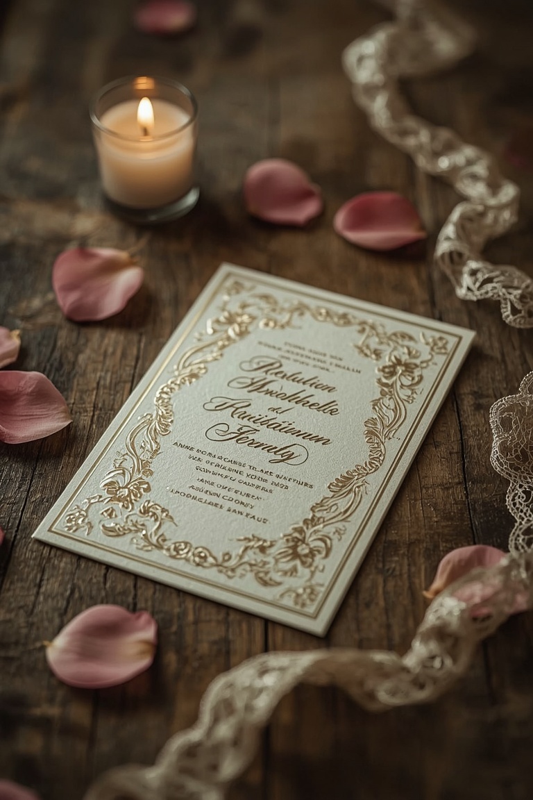 Elegant Wedding Invitation on Rustic Table