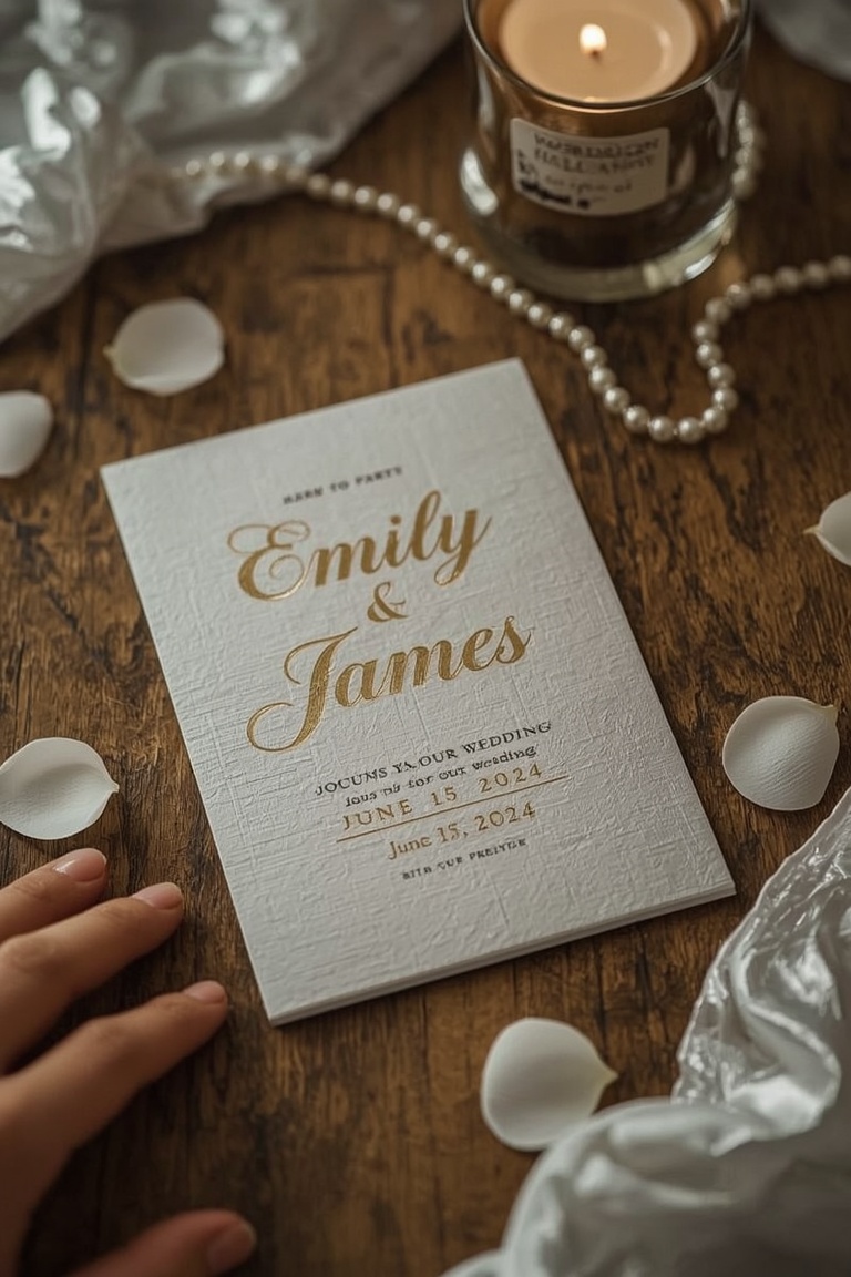 Elegant Wedding Invitation on Rustic Wood
