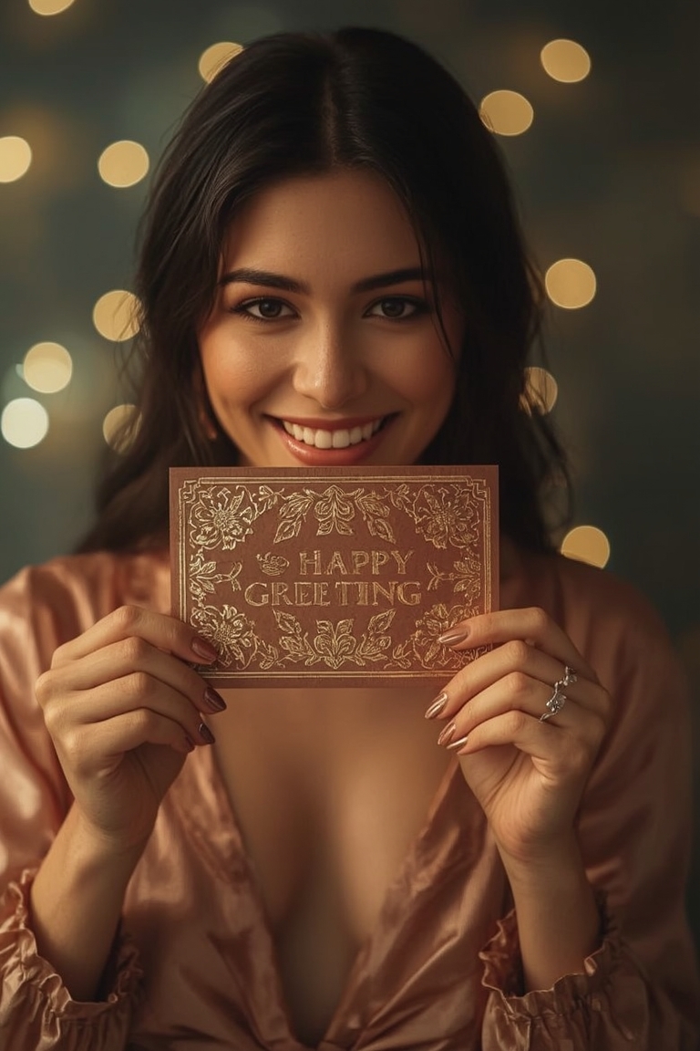 Elegant Wishes: A Greeting Card of Gold and Blooms