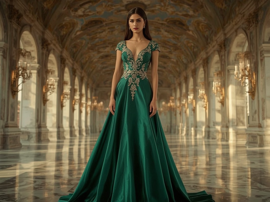 Emerald Elegance: Royal Haute Couture