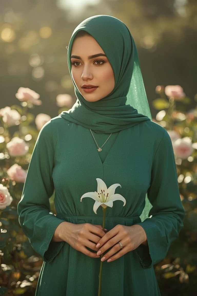 Emerald Grace: A Sunlit Hijab Moment