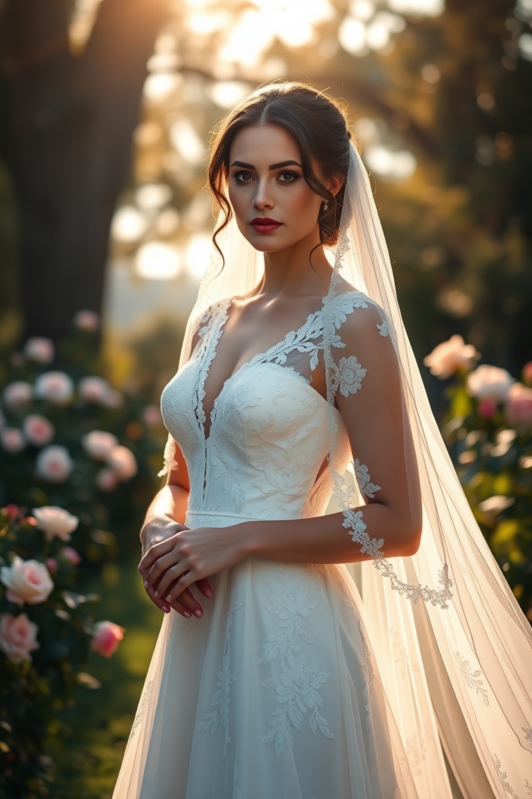 Ethereal Bridal Bliss in a Sunlit Garden