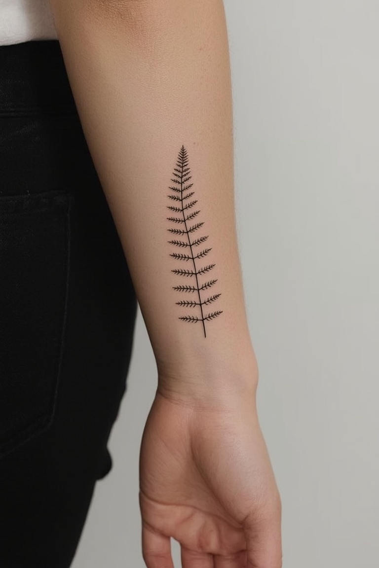 Fern Frond Fine Line Tattoo