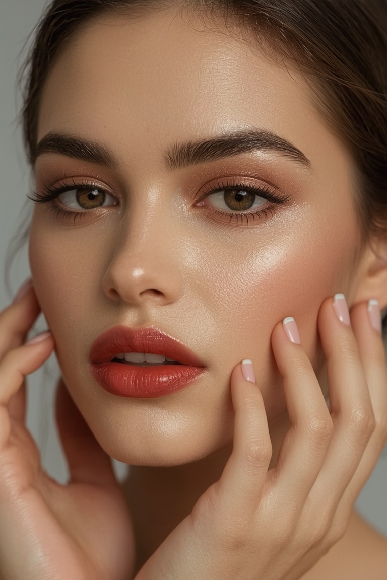 Flawless Glow: Highlighter and Red Lip Blend