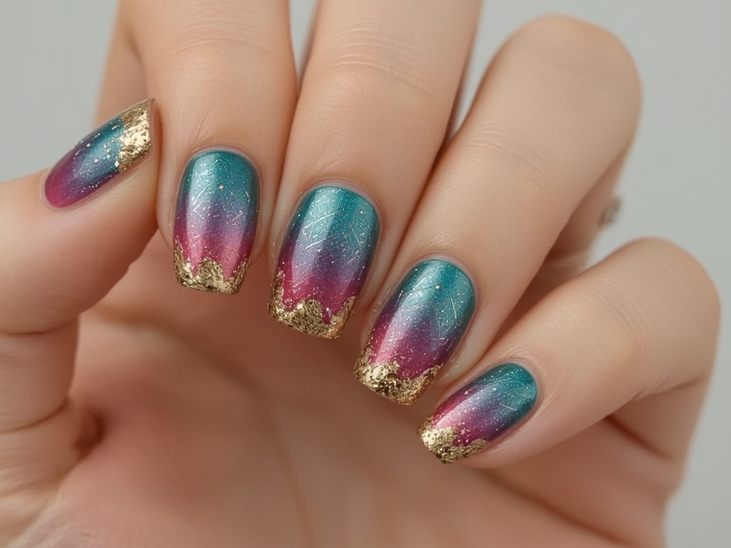 Geometric Gold Gradient Nails