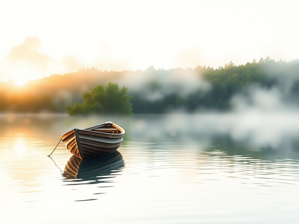 Ghost Boat on Misty Lake