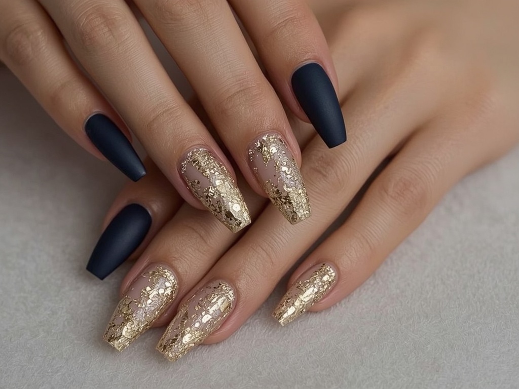 Gilded Navy: Luxe Gradient Nails