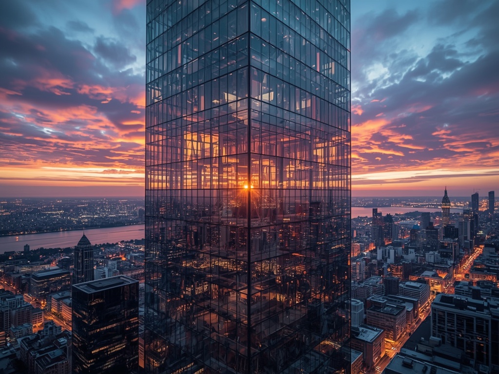 Glass Reflections: Sunset Symphony