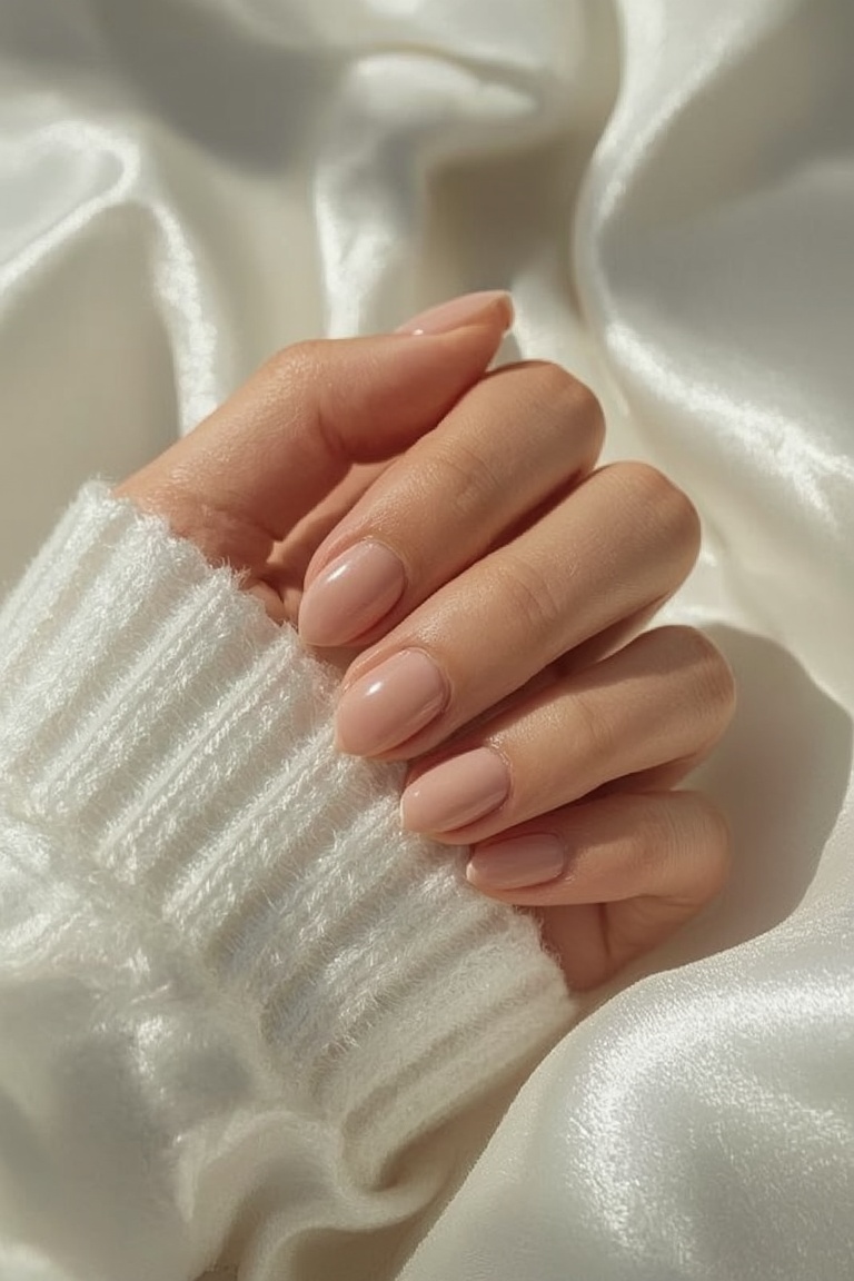 Glossy Nude Short Nails on Silk