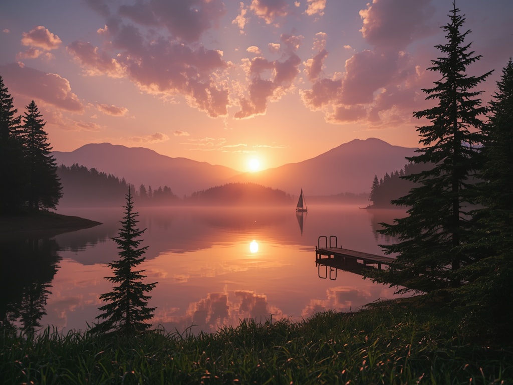 Golden Awakening at Misty Lake