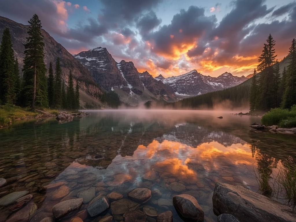 Golden Dawn Over Alpine Lake