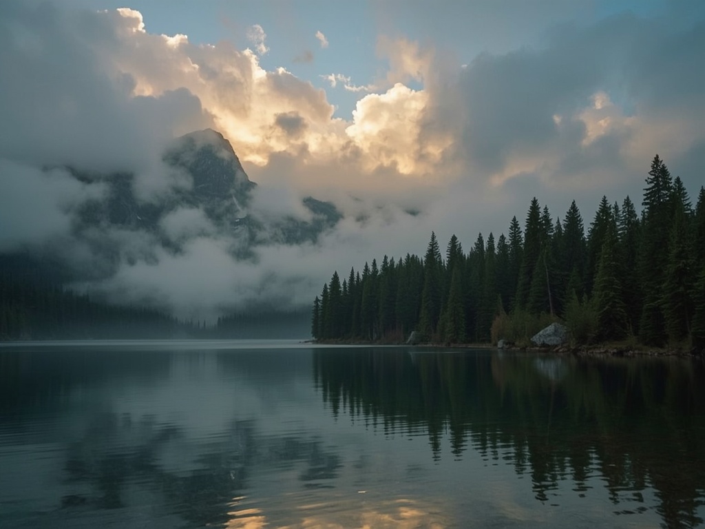Golden Dawn Over Misty Mountains