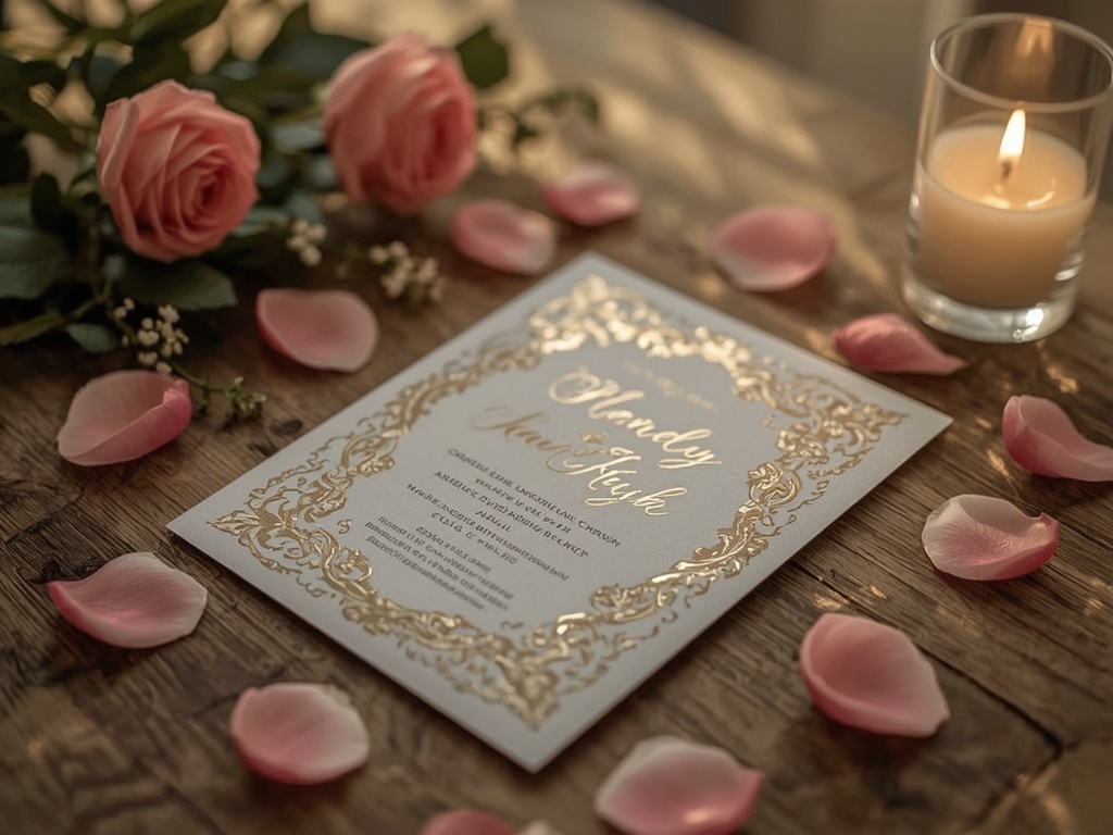 Golden Elegance: A Wedding Invitation in Warm Light