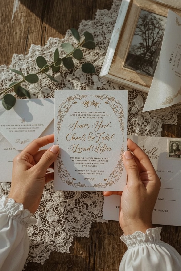 Golden Elegance: Rustic Wedding Invitation