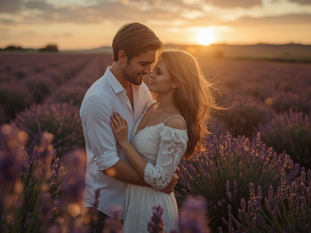 Golden Embrace in Lavender Fields