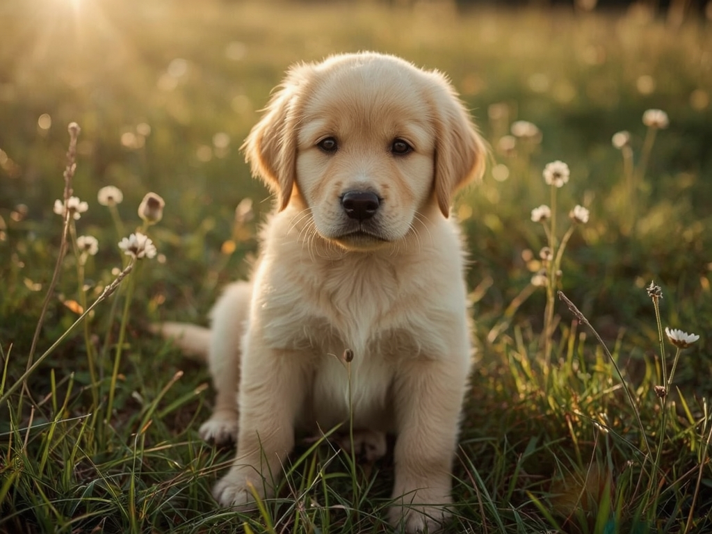 Golden Glow: Puppy in the Meadow