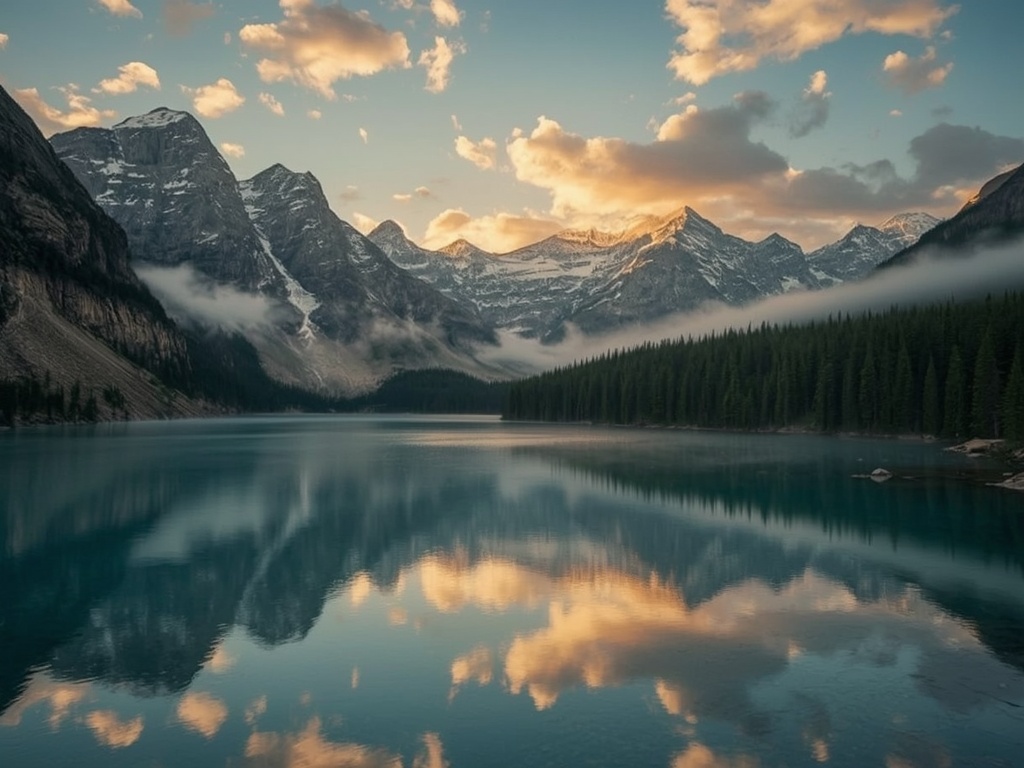 Golden Horizon: Misty Mountain Dawn