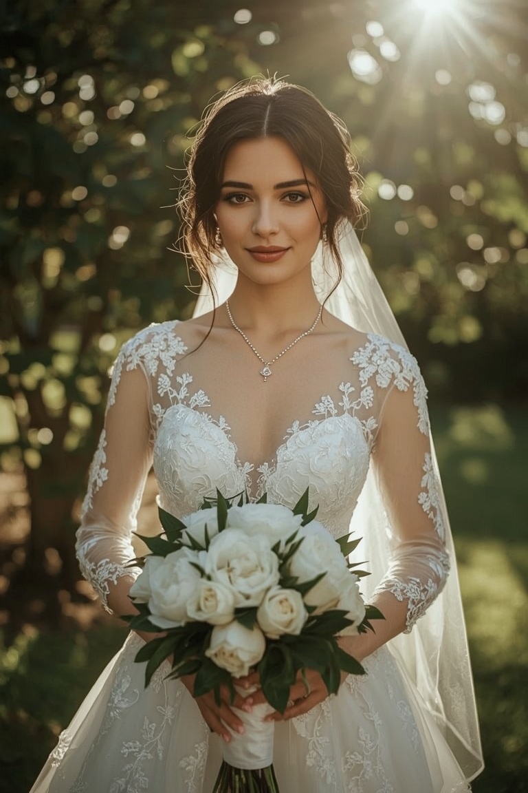 Golden Hour Bride: A Radiant Garden Wedding Portrait