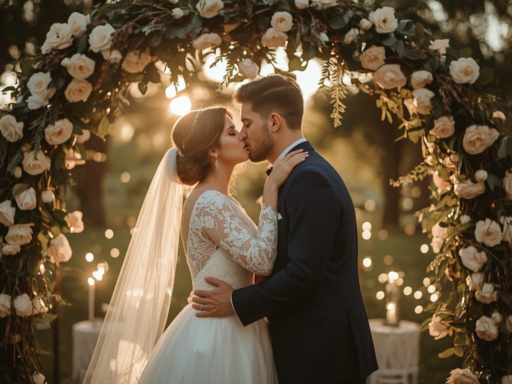 Golden Hour Embrace: A Romantic Wedding Moment