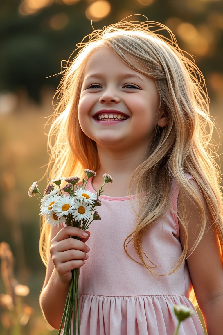Golden Hour Joy: A Child's Laughter in the Meadow