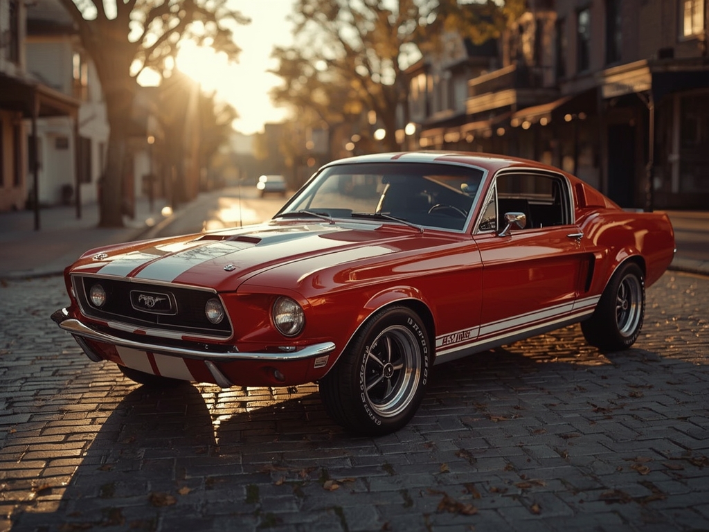 Golden Hour on Main Street: A Vintage Mustang Restored