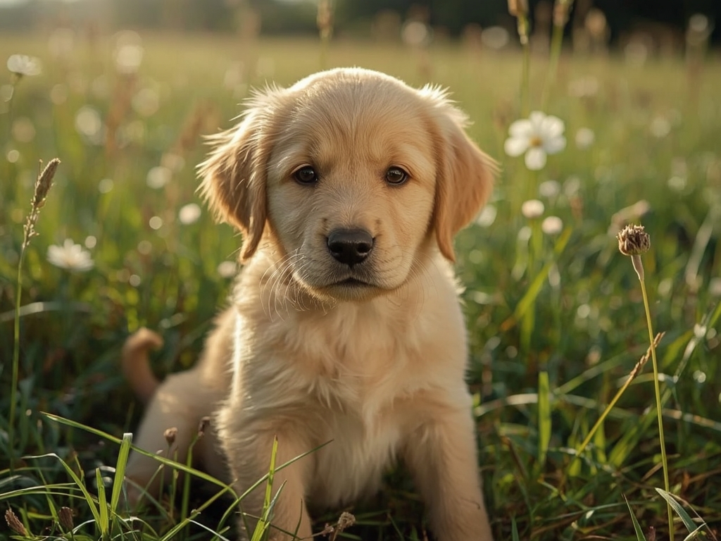 Golden Hour Pup: A Sun-Kissed Meadow Moment
