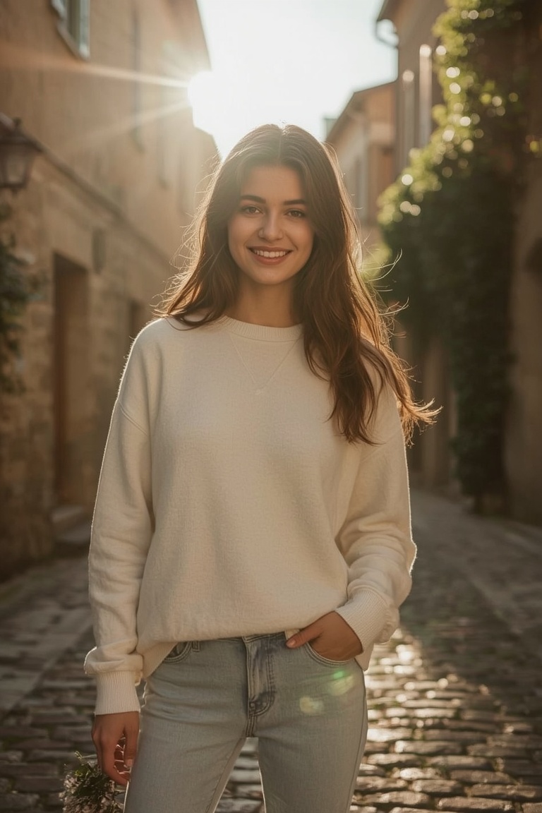 Golden Hour Stroll: Cozy Casual Elegance