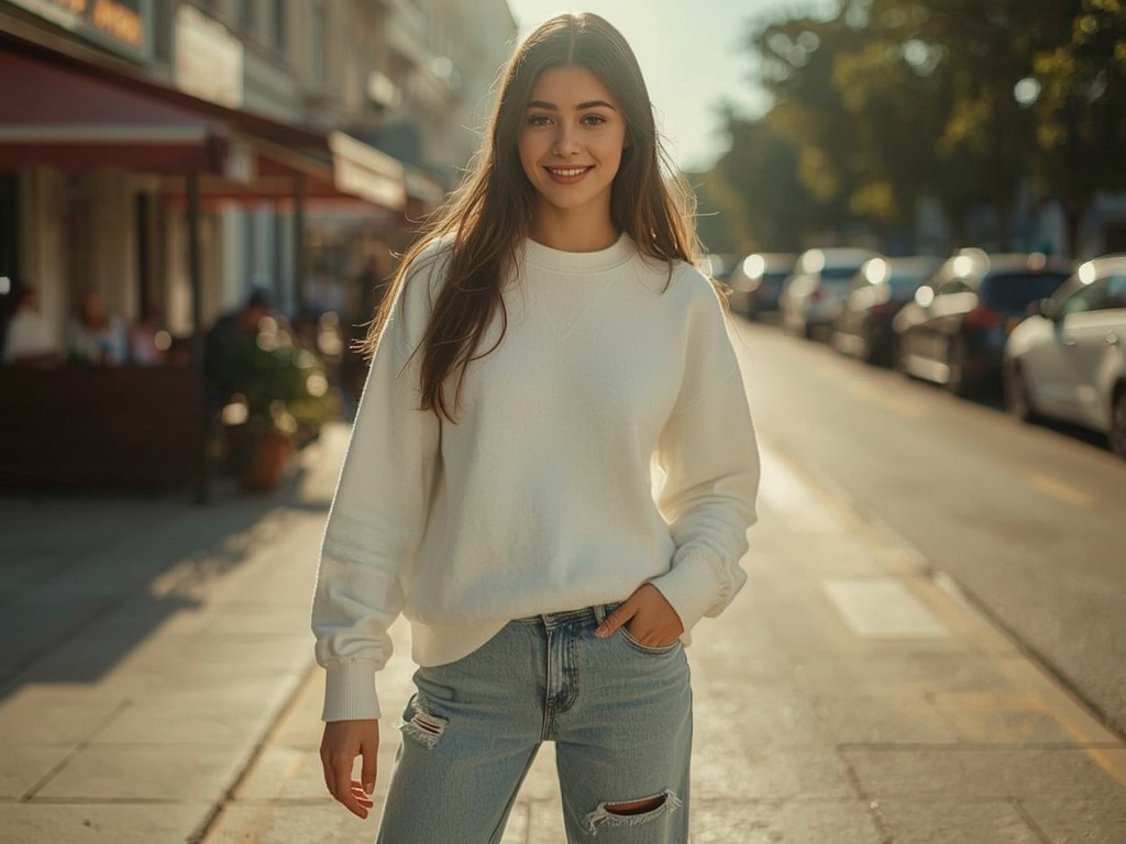 Golden Hour Stroll in Knit and Denim
