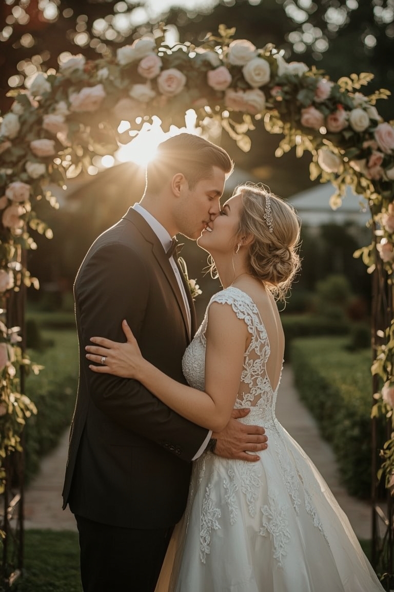 Golden Hour Vows: A Garden Embrace